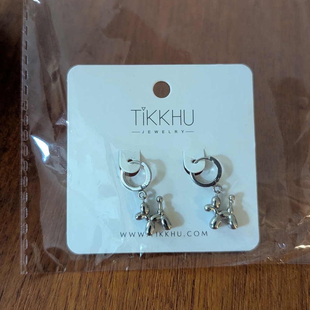 Brand New Silver Balloon Dog Earrings